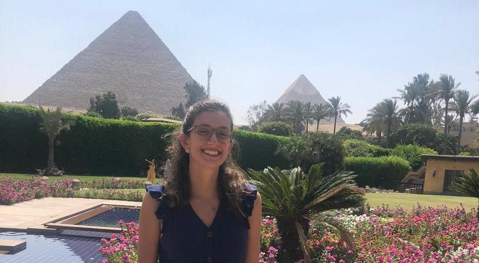 Ioanna standing in front of a pyramid in Egypt